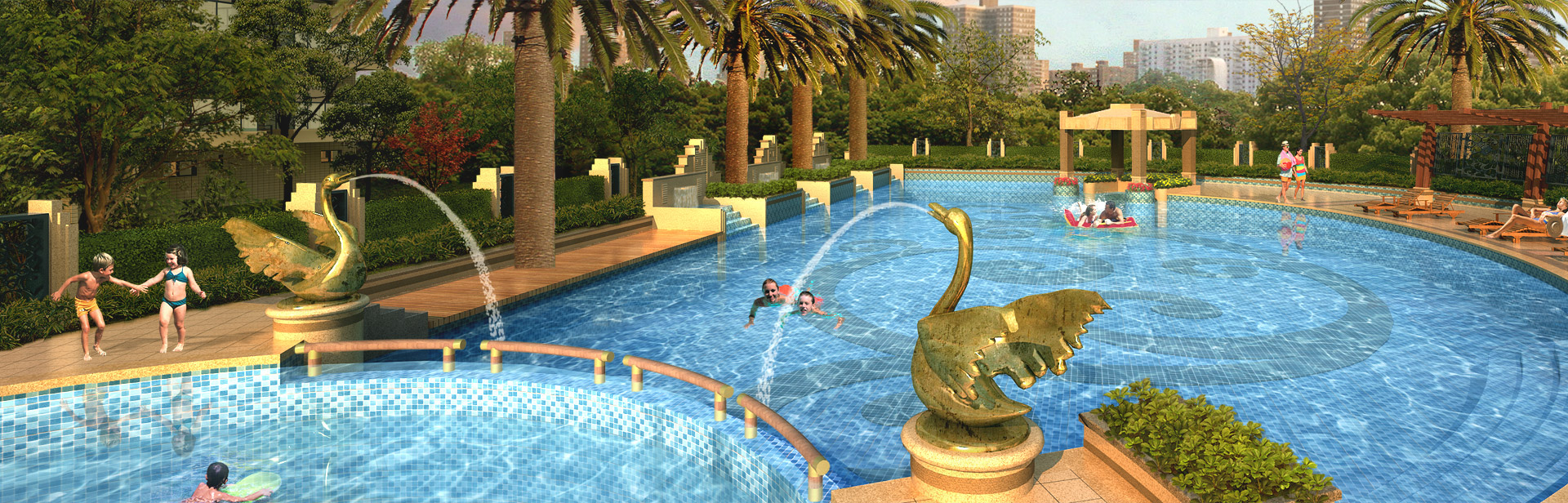 別墅休閑生活（泳池、魚池、水景）